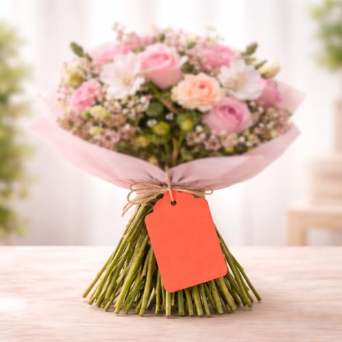 Image of CVANU 50pcs Premium Color Tag Blank Hanging with Pre-Punched Hole Tags for DIY Crafts, Gift Wrapping, Labelling & Writable Decorative Tags for All Occasions (2.85in X 1.7in) Dark Orange