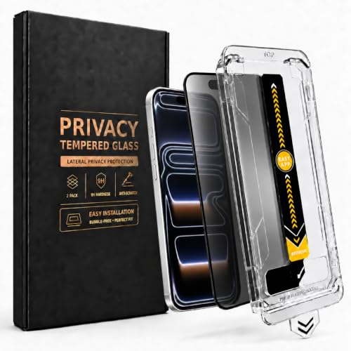Privacy Screen Protector, Compatible with iPhone 17 Pro, 9H Tempered Glass, Anti-Spy, Easy Installation Tray, Bubble-Free, 1 Pack