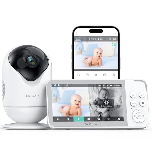 Dr.Care VistaView Smart WiFi Babyphone mit Clip-Halterung – 2K HD Kamera, App-Steuerung, Weinen- & Bewegungsalarm, Nachtsicht, 5000mAh Akku