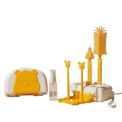 8点セット 旅行用哺乳瓶ホルダー 哺乳瓶ブラシ、哺乳瓶専用たわし、乳首ブラシ、ストローブラシ内蔵 収納・水切り 携帯用哺乳瓶たわしバッグ 赤ちゃん旅行の必需品 (黄色)