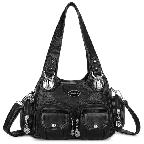 VINBAGGE Sac à Main pour Femme en Cuir Souple Synthétique lavé avec Multi-Poches Sac à bandouliere élégant et spacieux Sac portés Main Fourre-Tout Cabs
