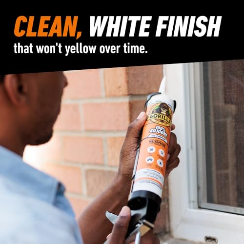 gorilla waterproof caulk amp seal silicone sealant 10oz cartridge pack of 1 - white caulking sealant for kitchen window bath marine door and more