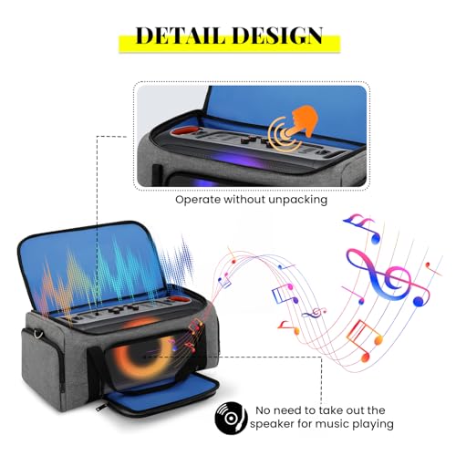 Image of Speaker Bag Compatible with JBL PartyBox On The Go & On-The-Go Essential | Portable Speaker Carry Tote with Pockets for 2 Mics, Cables & Chargers, Top & Front Openings for Playback, Bag Only, Gray