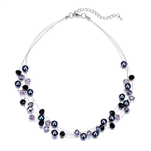 Bulinlin Collar de perlas de plata para mujer con cristal, multihilera, gargantilla boho, joyería de moda, regalos de cumpleaños para mujeres, Cristal Perla Vidrio Cover