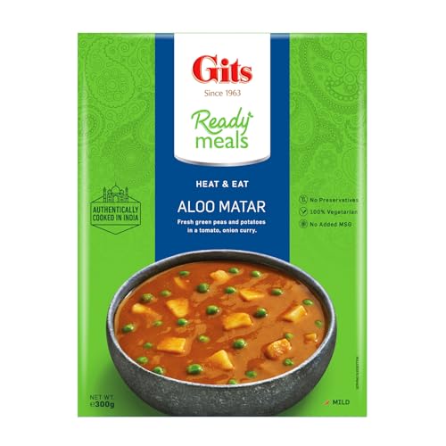 Image of Gits Ready to Eat Aloo Matar, Pure Veg Heat and Eat Indian Meal, Microwaveable, 300g (Pack of 3)