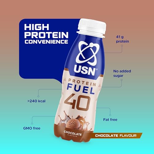 USN Protein Fuel 40 High Protein Shake 6 x 500ml – Ready-to-Drink Shakes with 41g Protein - No Added Sugar and Suitable for Vegetarians – Perfect On-the-Go – Chocolate Flavour