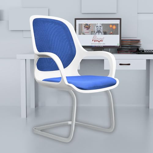 Image of ROSE Zaria | 3 Years Brand Warranty | Ergonomic mesh mid-Back Office Chair, Perfect for Study, Work from Home, revolving, Rolling Computer Desk Chair (White & Blue, Visitor)