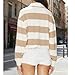Women Striped Rugby Shirts Vintage Oversized Long Sleeve Collared Polo Shirt Y2k Button Up Pullover Sweatshirt Top (Ruffle Hem Khaki, M)