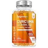 Curcuma Piperina Zenzero, 90 Gommose Vegane, 1 al Giorno (per 3 Mesi), 2100mg per Gommosa, 95% di Curcuminoidi, Curcuma Longa con Zenzero e Pepe Nero, Aroma Naturale di Limone, Senza Glutine né OGM