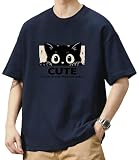 [KOTRBOY] t シャツ メンズ 半袖 夏服 メンズ 黒猫プリント 夏服t シャツ ゆったり 半袖シャツ 5 色展開 各種サイズ通勤/デイリー-Blue-M