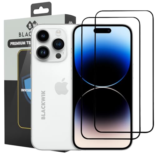 Image of Blackwik Tempered Glass Screen Protector for iPhone 14 Pro with Edge-To-Edge Protector Coverage | Easy Installation Kit (Black) (Pack Of 2)