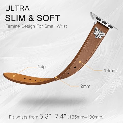 Image of JR.DM Slim Leather Bands Compatible with Apple Watch Band 38mm 40mm 41mm 42mm 44mm 45mm 46mm 49mm, Genuine Leather Band with Charms, Feminine Design for Iwatch Ultra SE Series 11 10 9 8 7 6 5 4 3 2 1