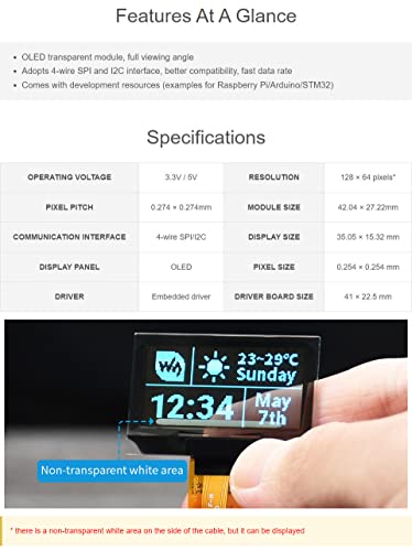 Waveshare 1.51inch Transparent OLED 128×64 Resolution Light Blue Color Display Compatible with Raspberry Pi Embedded Independent Driver Chip - Image 4