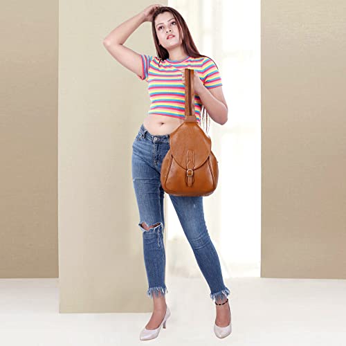 Image of RICHSIGN LEATHER ACCESSORIES 2 In1 Full Grain Natural Leather Backpack & Shoulder Handbags For Women Office (Dimension-L-9 X H-12 X W- 5 Inch) Weight- 0.6 KG / 600 GR.
