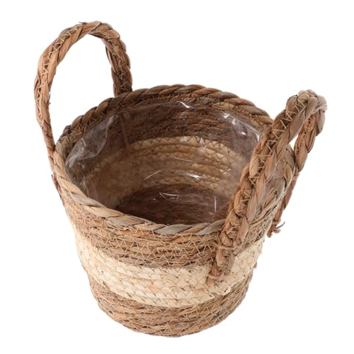 KITANDOVE Canasta De Mimbre para Plantas y Almacenamiento Maceta De Seagrass Mediana para Suculentas Cesta Decorativa para Interiores y Exteriores Contenedor y Organizador Multiusos