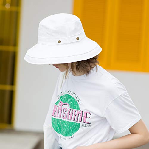 SOMALER Womens Cotton Wide Brim Sun Hats UPF50+ UV Packable Beach Hat Summer Bucket Cap for Travel