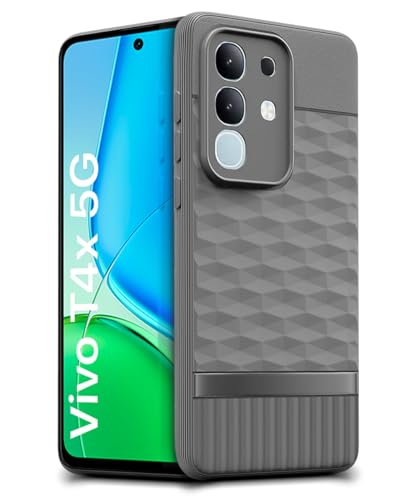 Image of WOW IMAGINE Back Cover for Vivo T4x 5G | iQoo Z10x 5G | Vivo Y31 Pro 5G with Hexa Cube Design | Rubberised Case | Inner Velvet Fabric | Matte Silicone Flexible Mobile Case | Camera Protection - Grey