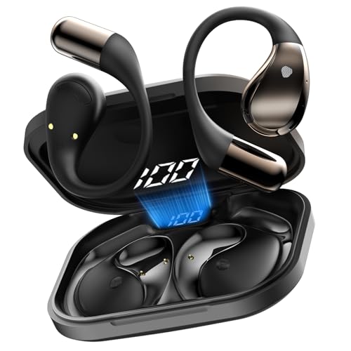 2025 Cuffie Open Ear, Auricolari Sportivi Bluetooth 6.0 con Gancio Morbido e Controllo Tattile, 40 Ore Cuffie Bluetooth con Stereo HiFi, Chiamate Chiare, Display LED, Cuffie Wireless Impermeabile IP7
