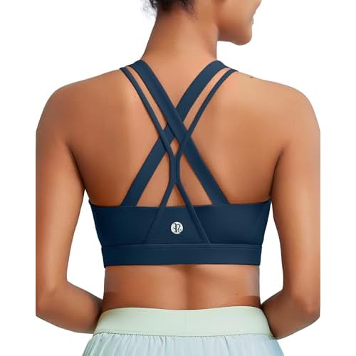 RUNNING GIRL Sports Bras for Women,Seamless Strappy Sports Bra High Support Crisscross Back with Removable Pads 1-dark Blue Small