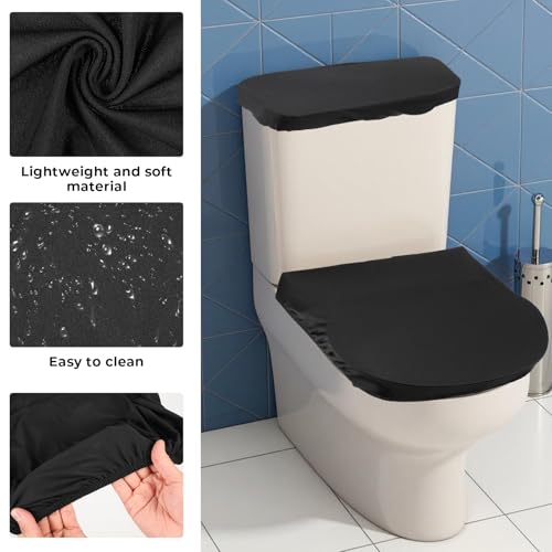 Larrel Toilet Lid Cover and Toilet Tank Cover, Stretch Velvet Toilet-Seat Covers, Black Toilet-Tank Lid Covers, Super Soft Toilet-Lid Covers-Set for Bathroom