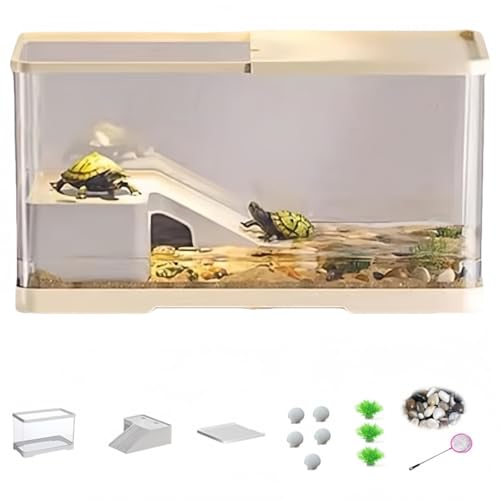 zjdgweh 亀 水槽 亀の水槽 亀 飼育ケース 大きい 初心者セット 13点セット 【蓋付き/収納機能/水交換超簡単/餌やりが便利】 透明 軽量 両生飼育箱 亀ケージ 脱出防止 亀の楽園 亀 リクガメ 半水棲ガメ ボックス 排水孔 耐久性 爬虫類 両生