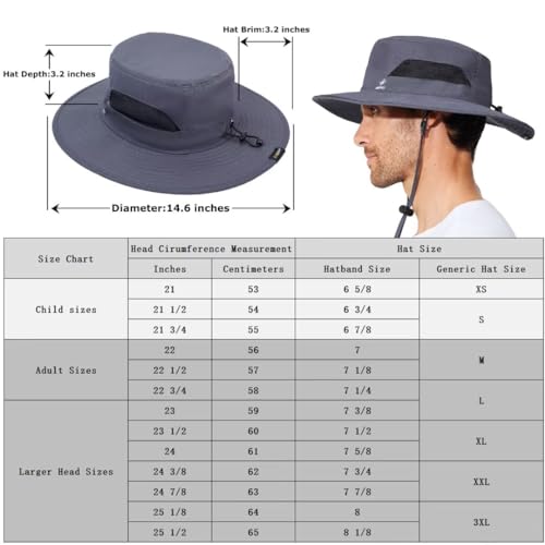 Image of Fishing Hat for Mens Sun Hat Wide Brim Bucket Hat SPF UV Protection XL XXL Large Size Big Head Hiking Beach Safari