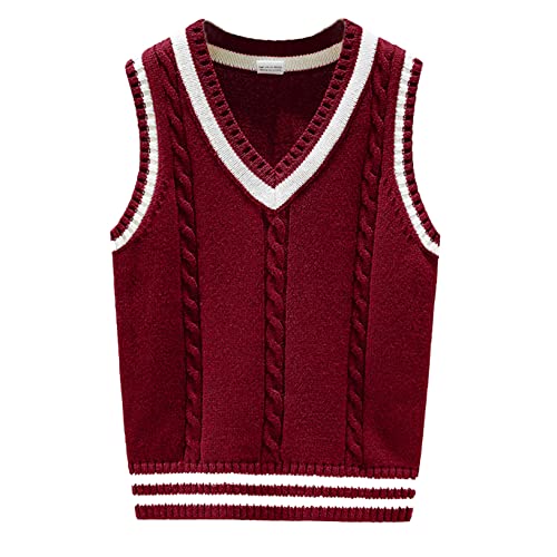 Hularka Kids Boys Girls Sleeveless V Neck Cable Knit Sweater Vest School Uniform Pullover Tank Top Waistcoat Knitwear