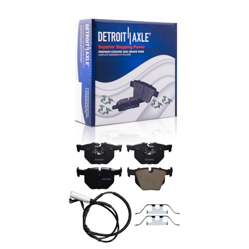 Image of Detroit Axle - Rear Brake Kit for BMW 330i 330xi E90 335i 335xi 335d 335is | Drilled & Slotted Brake Rotors and Ceramic Brake Pads Replacement