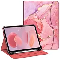 Fintie Case for iPad (A16) 11th Generation 11 Inch (2025), iPad 10th Generation 10.9 Inch (2022), Multi-Angle Viewing Protective Stand Cover with Pencil Holder & Pocket, Marble Pink