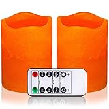 Orange Flameless Candles Battery Operated Candles with Remote,2 Pack Realistic Flickering LED Candle