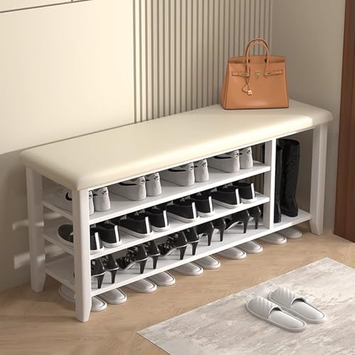 Banc à chaussures en bois noble avec assise rembourrée en cuir synthétique