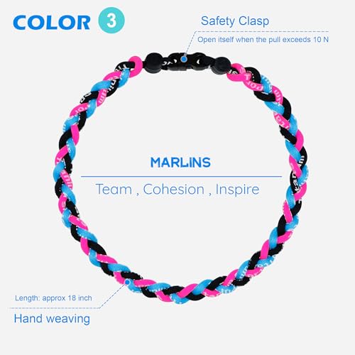 SUPBOMM 3 pcs Baseball Rope Necklaces, League Team Colors Braided Necklace, Baseball Team Gifts, Marlins by SUPBOMM - Image 3