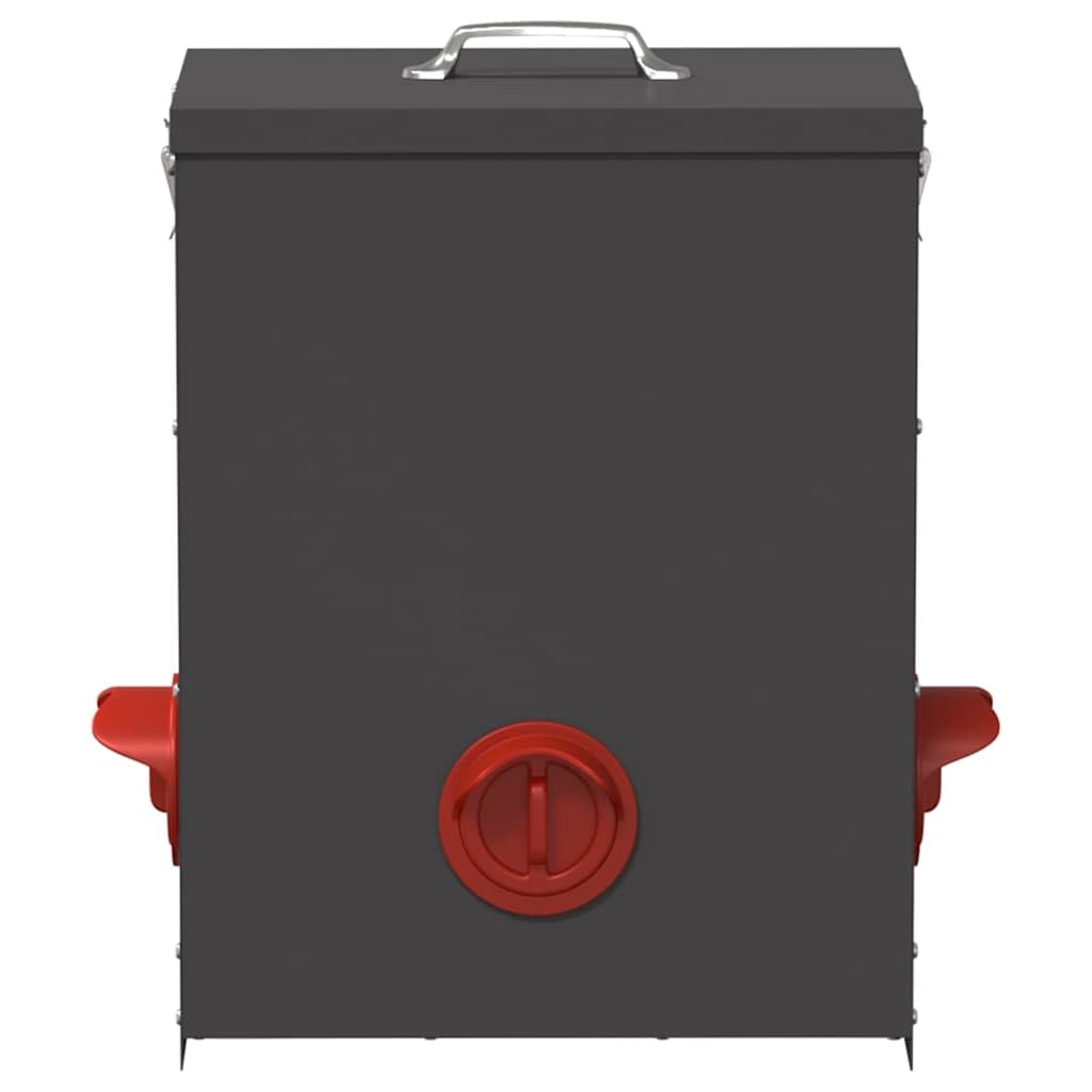 Comedero para gallinas 2 piezas de metal negro, 32,5 x 20,5 x 43 cm, gran capacidad de 25 kg con tapa bloqueable impermeable, diseño moderno para gallinero exterior, mantenimiento