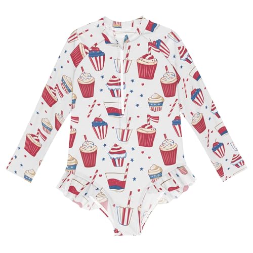 ALAZA Swimsuit for Girls Long Sleeve Rashguard Bathing Suit Icecream Flag Quick Dry 4T