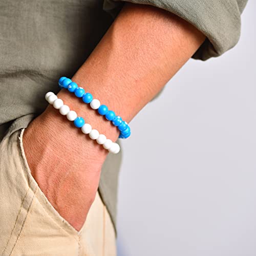 Vicima Beaded Bracelets For Men And Women 8Mm Bead Stretch Bracelets Unisex Blue And White Bracelets #TOP5