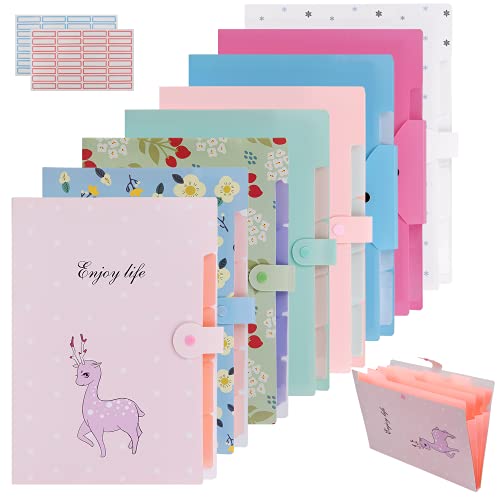 MerryNine Lot de 8 classeurs extensibles avec 5 poches au total 40 pochettes A4 format lettre accordéon avec 64 pages pour l'école bureau et collection de données diverses Cover