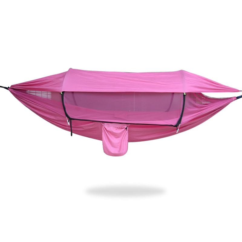 Camping Hammock with Mosquito Net and Sun Shade Cover,UV Protection,360° Airflow Mosquito Protection, Lightweight Hanging Tent for Outdoor, Hiking, Beach, Backyard, Pink