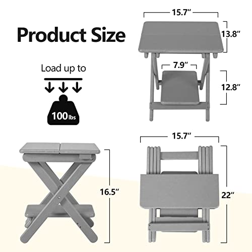 Nalone Outdoor Folding Side Table 15.7" Adirondack Side Table Hdpe Plastic Double End Table Camping Table Small Square Table For Patio, Picnic, Porch, Deck (Grey) #TOP2