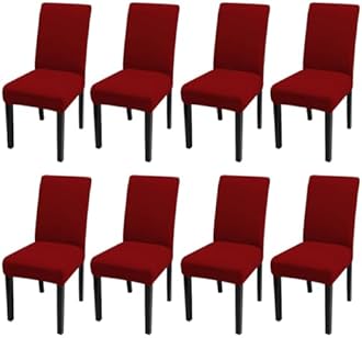 JQinHome 8 Pcs Dining Chair Slipcover,High Stretch Removable Washable Chair Seat Protector Cover for Home Party Hotel Wedding Ceremony (Red)
