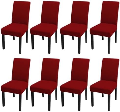 JQinHome 8 Pcs Dining Chair Slipcover,High Stretch Removable Washable Chair Seat Protector Cover for Home Party Hotel Wedding Ceremony (Red)