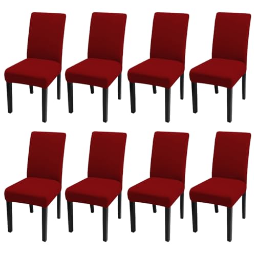 JQinHome 8 Pcs Dining Chair Slipcover,High Stretch Removable Washable Chair Seat Protector Cover for Home Party Hotel Wedding Ceremony (Red)