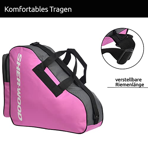 Sherwood Schlittschuhtasche, Inliner-Tasche für Erwachsene und Kinder, Eishockey-Bag, ideal für Rollschuhe und Eislaufschuhe (Rosa)