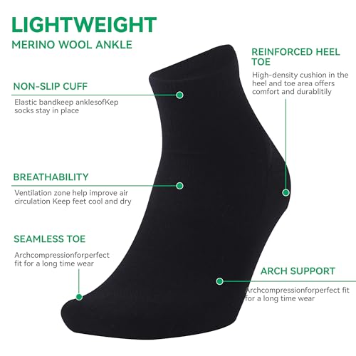 Image of 3 Pairs 90% Merino Wool Ankle Socks, Thin All-Season Casual Soft Breathable for Men Women