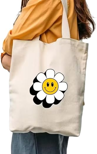 Canvas Women?s Tote Bag with Zipper Closure Printed Multipurpose Shoulder Bag for College Travel Daily Use White Free Size