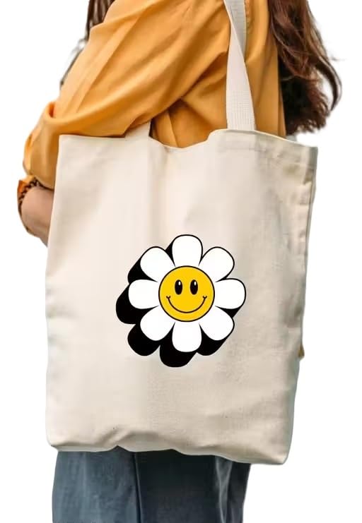 Canvas Women?s Tote Bag with Zipper Closure Printed Multipurpose Shoulder Bag for College Travel Daily Use White Free Size