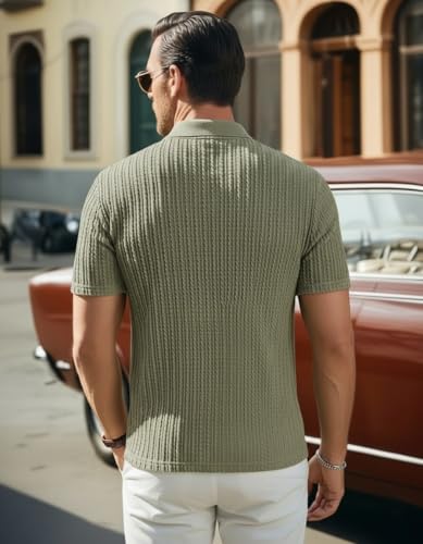 Image of Zilcon Mens Casual Polo Shirt Summer Short Sleeve Vacation Button Beach Knit Stretchy Golf Tshirts