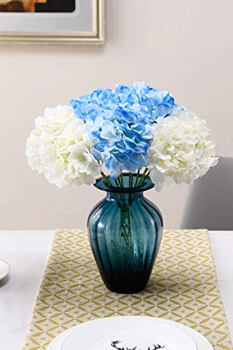 Aviviho Blue Hydrangea Silk Flowers Heads Pack Of 10 Full Hydrangea Flowers Artificial With Stems For Wedding Home Party Shop Baby Shower Décor #TOP3