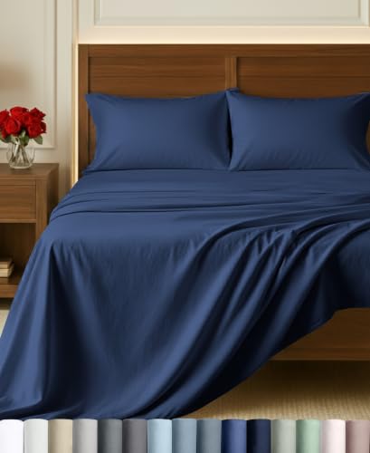California Design Den 100% Egyptian Cotton King Size Bedsheets, Navy Blue