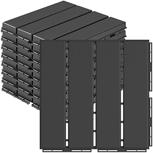 Goovilla Plastic Interlocking Deck Tiles, 9 Pack Patio Deck Tiles, 12"x12" Waterproof Outdoor Flooring All Weather Use, Patio Floor Decking Tiles for Porch Poolside Balcony Backyard, Dark Grey
