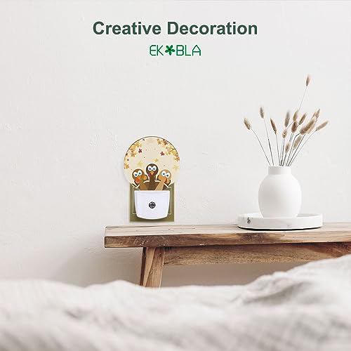 Image of EKOBLA Thanksgiving Turkey Night Light, Autumn Red Maple Leaf Night Lights Plug Into Wall with Light Sensor for Home